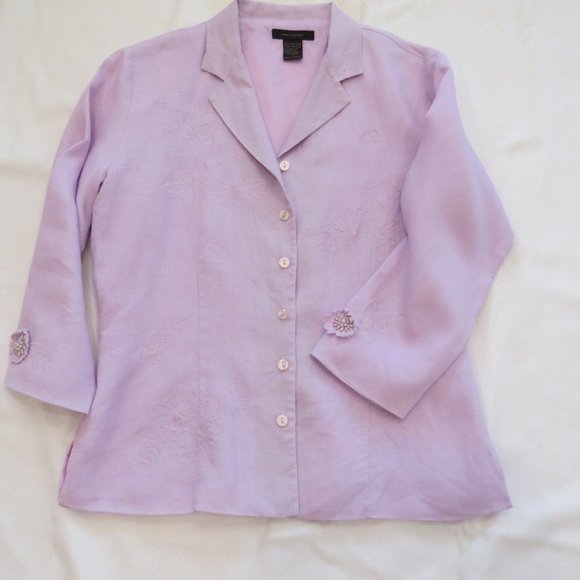 Anne Carson Lavender LINEN Blazer Jacket, Lined Size Small - Picture 1 of 5